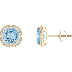 Angara Clover Stud Earrings 1.63ct - Gold/Aquamarine/Diamonds