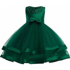 Party Dresses Shein Little Girls' Elegant Solid Color Tulle & Satin Sleeveless Princess Dress, Perfect For Parties & Special Occasions
