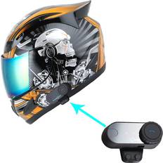 1Storm Motorcycle Bike Full Face Helmet Mechanic Motorcycle Bluetooth Headset: Skull Orange Adult