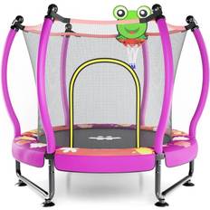 Mini trampoline Happin 5' Mini Trampoline for Kids with Basketball Hoop, Ultra Safe Toddler Trampoline with Enclosure Net for Indoor & Outdoor, for Kids, Ages 1-8
