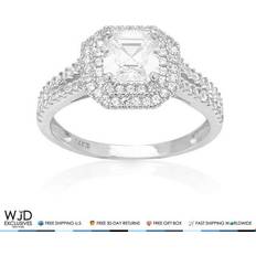 Verlobungsringe 2Ct Simulated Asscher Cut Diamond Halo Prong Set Engagement Ring 14K White Gold