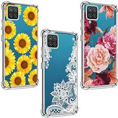 3 Pack Galaxy A12 5G Case Samsung A12 5G Case for Girls Women Shock-Absorption Anti-Scratch Crystal Clear Soft TPU Slim Bumper Protective Phone Case Cover for Samsung Galaxy A12, Flower