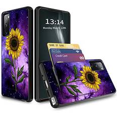 Samsung Galaxy S20 FE Wallet Cases Case for Samsung S20 FE 5G, Galaxy S20 FE Wallet Case with Hidden Card Holder, Dual Layer Hybrid ID Card Slot Hard Back Soft Inner Rubber Bumper Flip Wallet Cover Shell Sunflower Purple Galaxy
