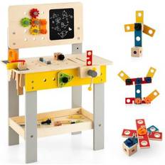 Costway Role Playing Toys Costway Wooden Pretend Play Workbench Set with Blackboard for Toddlers Ages 3