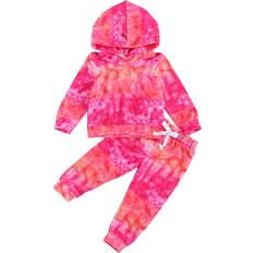 Musuos Baby's Tie Dye Tracksuit Outfit Crewneck Top & Pants 2-piece - Red