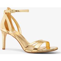 Michael Kors Heels & Pumps Michael Kors Kimberly Metallic Snake Embossed Leather Sandal Gold