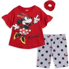 Disney Other Sets Children's Clothing Disney Minnie Mouse Little Girls Piece Outfit Set: T-Shirt Shorts Scrunchy Red/Grey 6-6X