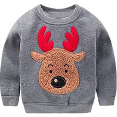 Babies Sweatshirts Children's Clothing Baby Boys Sweatshirts Christmas Reindeer Fleece Crewneck Pullover Winter Warm Xmas Sweaters Tops Grey