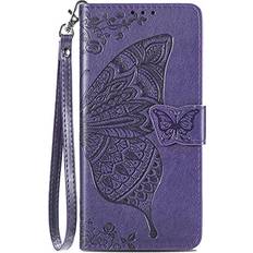 DiGPlus Galaxy A12 Wallet Case, [Butterfly & Flower Embossed] Leather Wallet Case Flip Protective Phone Cover with Card Slots and Kickstand for Samsung Galaxy A12 6.5-inch Purple