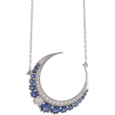 Pop Fashionwear Moon Pendant Necklace - Silver/Sapphire/Diamonds