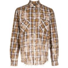 Amiri Men Shirts Amiri logo-print bleached flannel shirt men Cotton Brown