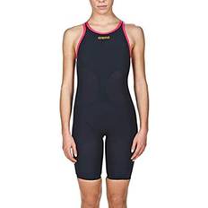 Clothing Arena Women's Powerskin Carbon Air One Piece Swimsuit Open Back, Black Fluo Red
