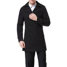 Men - Trenchcoats Men's Trenchcoat Double Breasted Overcoat Pea Coat Classic Wool Blend Slim Fit,Black,Medium