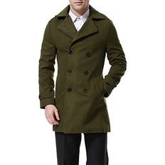 Men - Trenchcoats Men's Trenchcoat Double Breasted Overcoat Pea Coat Classic Wool Blend Slim Fit X-Small, Green