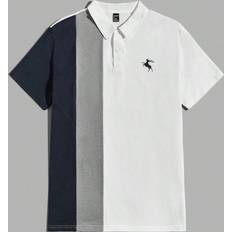 Mehrfarbig Poloshirts Shein Teenage Boys' Casual Comfortable Color Block Spliced Short Sleeve Shirt With Printed Collar