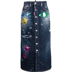DSquared2 Skirts DSquared2 distressed patch-detail denim skirt women Calf Leather/Cotton/Cotton/Polyester/Spandex/Elastane Blue