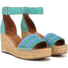 Franco Sarto Women Shoes Franco Sarto Women's Clemens Raffia Espadrille Wedge Sandals Teal Green Fabric/ Leather