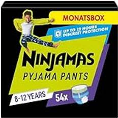 Pampers Bleier Pampers Ninjamas Nachthöschen Höschenwindeln für Jungs 27-43kg 54 Pyjama Höschen, 8-12 Jahre, MONATSBOX, absorbierende Windelhöschen, Auslaufschutz für die ganze Nacht