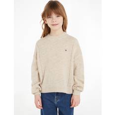 Wool Knitted Sweaters Children's Clothing Tommy Hilfiger Girls Beige Embroidered Wool Sweater Ivory year
