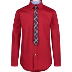 Shirts Tommy Hilfiger Boys' Long Dress Shirt with Straight Tie, Collared Button-Down with Cuff Sleeves, Elaborate Red