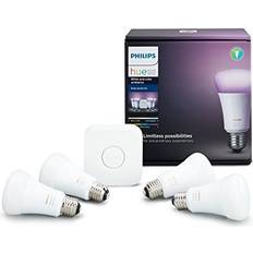 Philips 3000786 10 watt & 800 Lumen A19 Hue A-Line LED Smart Bulb Starter Kit Soft White Pack of 4