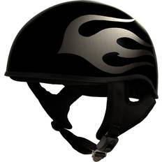 Full Face Helmets Motorcycle Helmets Hot Leathers HLD1036 'Flames' Gloss Black Motorcycle DOT Approved Skull Cap Half Helmet for Men and Women Biker