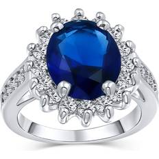 Sapphire Jewelry Bling Jewelry 5CT Blue Oval Imitation Sapphire CZ Engagement Silver Plated Brass