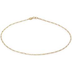 Adjustable Size Anklets 14k Solid Yellow Gold 1.3 mm Figaro Link Anklet Spring Ring Clasp