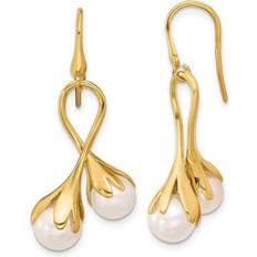 Gold - Pearl Earrings 14K Yellow Gold Freshwater Cultured Pearl Twist Earrings