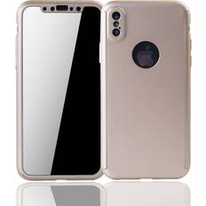 Stoßschutz Hülle Handy Schutz für Apple iPhone XS Full Case Cover Displayschutz Bumper Gold