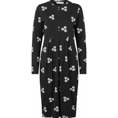 Herre Kjoler Masai Namoli Dress Black Long Sleeve Knee Length Jersey Zip Neck Detail Floral Flower Print XL, BLACK