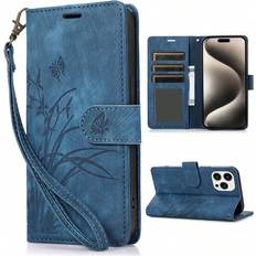 Wallet Cases Shein Flower Butterfly Flip Wallet PU Leather Case For iPhone 15 Pro Max 14 13 12 11 XR XS X Max 8 7 6 SE 2020 2022 2023 With Hand Strap Holder Card Slots S