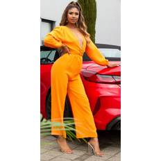 Damen - Orange Jumpsuits & Overalls Koucla Business Maxi V-Neck Langarm Jumpsuit mit Deko Schnalle Orange