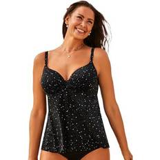 Tankinis Swimsuits For All Plus Women's Bra Sized Faux Flyaway Underwire Tankini Top in Starry Night Size DD