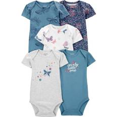 M Bodysuits Children's Clothing Carter's Infant Girls 5-Pack Short-Sleeve Bodysuits Blue 12M