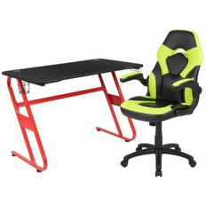 Gaming Desk And Racing Chair Set With Cup Holder And Headphone Hook Green Green