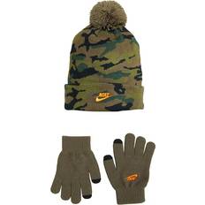 Children's Clothing Nike Boys Hat and Gloves Piece Set Olive Youth Camo Beanies