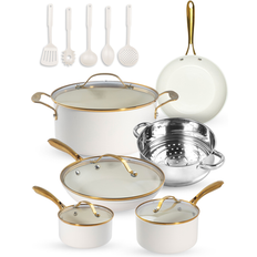 Gotham Steel Cookware Sets Gotham Steel Natural Collection Ceramic Coating Non-Stick Cream with lid 15 Parts