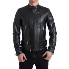 Herre - Skinnjakker Dolce & Gabbana Black Leather Zipper Coat Men Jacket IT48