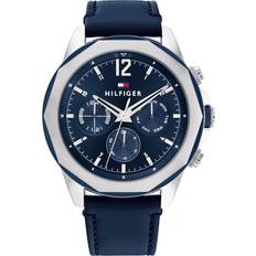 Tommy Hilfiger Wrist Watches Tommy Hilfiger Multifunction Navy Blue Leather 46mm Navy Navy