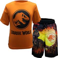 UV Clothes Jurassic World Logo Rashguard and Swimshort Set Fashionable Swimwear for Boys Orange Sizes 4-7