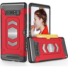 Apple iPhone 13 Pro Max Wallet Cases TILL for Galaxy Note 8 Wallet Case [Card Pocket] Shockproof Dual Protective Shell Bumper with Magnetic Car Mount Holder for Samsung Galaxy Note 8 [Red]