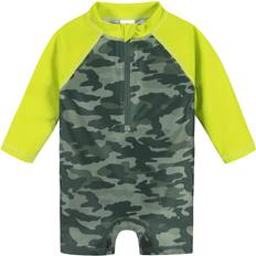 UV Clothes Gerber Boys' Long Sleeve One Piece Sun Protection Rashguard Swimsuit, Green Gator, Months