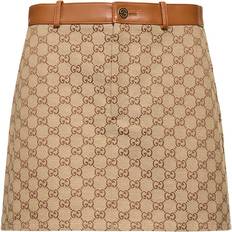 Gucci Skirts Gucci GG leather-trimmed canvas miniskirt brown