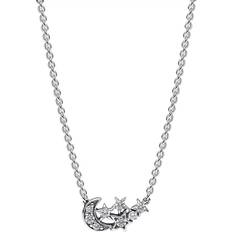 Silber Halsketten Pandora Sparkling Moon & Star Collier Necklace - Silver/Transparent
