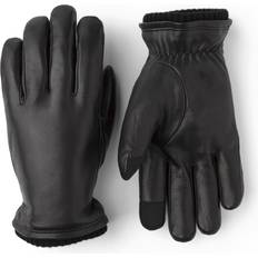 Hestra Mens Black John Ribbed-cuff Leather Gloves
