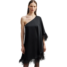 By Malina Andrea One-Shoulder Feather Dress Black