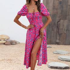 Lange Kleider - Rosa Shein Women'S High Slit Floral Print Maxi Dress