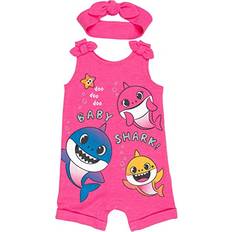 S Jumpsuits Children's Clothing Pinkfong Baby Shark Baby Girls Sleeveless Romper & Headband Set Newborn