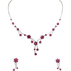 Jewelry Sets on sale Faship Gorgeous Pink Rhinestone Crystal Floral Necklace Earrings Set